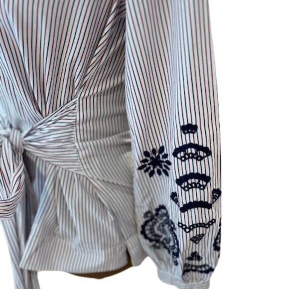 J. Crew Popover Embroidered Sleeve Tunic Top in White w/ Red & Blue Stripes XXS - Picture 3 of 8